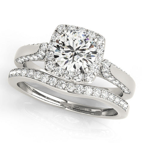 Platinum Cushion Halo Round Diamond Twist Band with Four-Prong Setting
