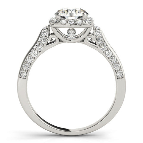 White gold Cushion Halo Round Diamond Twist Band with Four-Prong Setting