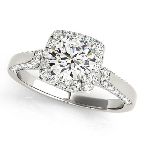 White gold Cushion Halo Round Diamond Twist Band with Four-Prong Setting