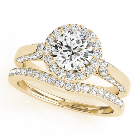 Yellow gold Round Halo Pave Split Shank Prong Setting Ring