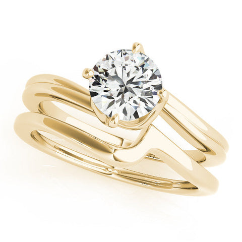 Yellow gold Round Solitaire Twist Band Engagement Ring with Four-Prong Setting