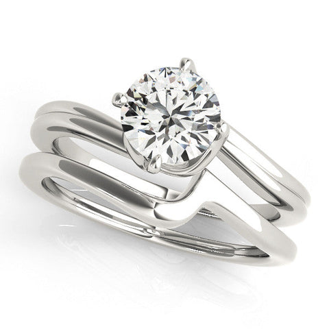 White gold Round Solitaire Twist Band Engagement Ring with Four-Prong Setting