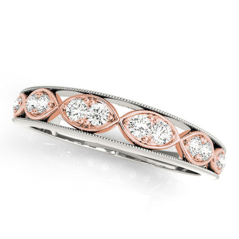 White gold Round Diamond Marquise Milgrain Two-Tone Prong Set Band