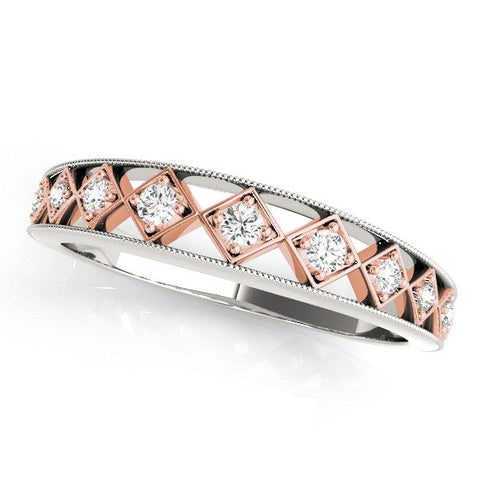White gold Round Diamond Milgrain Rose Gold Open Band with Bezel Setting