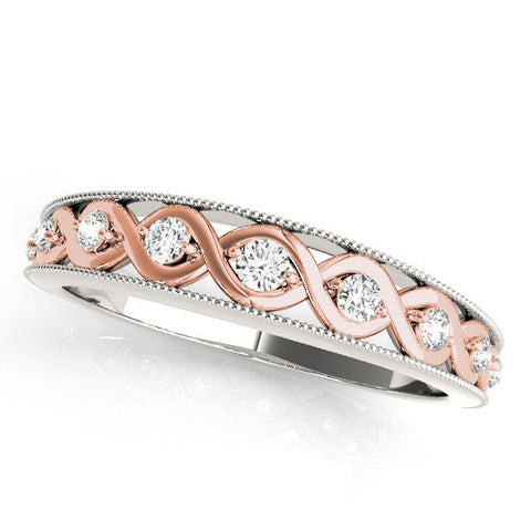White gold Round Diamond Twist Milgrain Band with Bezel Setting