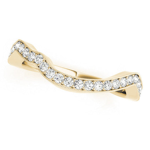 Yellow gold Curved Milgrain Round Diamond Pavé Wedding Band