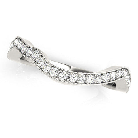 White gold Curved Milgrain Round Diamond Pavé Wedding Band