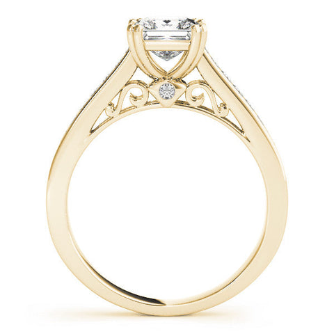 Yellow gold Cushion Cut Channel Set Solitaire Engagement Ring with Prong Setting