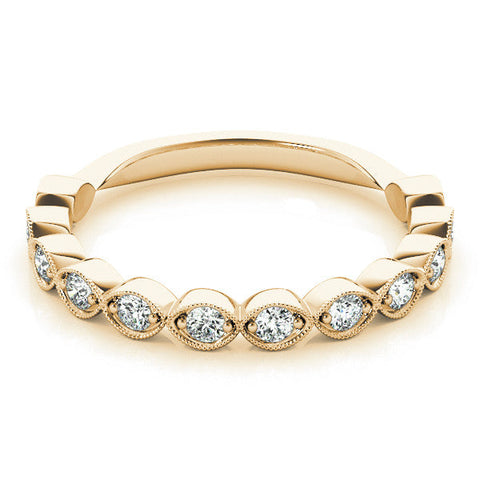 Yellow gold Milgrain Marquise Diamond Eternity Band with Bezel Setting