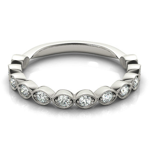 White gold Milgrain Marquise Diamond Eternity Band with Bezel Setting