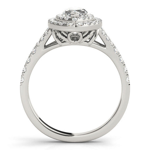 White gold Marquise Cut Double Halo Split Shank Diamond Ring with Prong Setting
