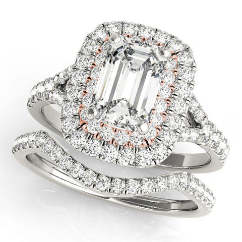 Rose gold Double Halo Pear Cut Diamond Split Shank Ring with Four Prong Setting