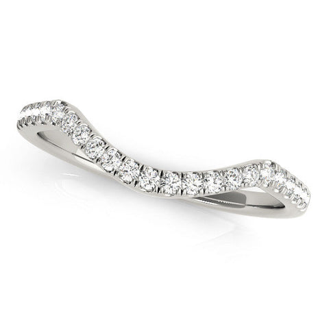 White gold Round Diamond Pavé Curved Wedding Band with Shared Prong Setting