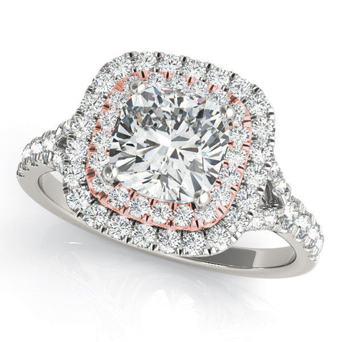 Rose gold Princess Cut Double Halo Pave Band Prong Setting Ring