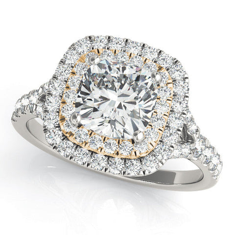 Yellow gold Oval Cut Double Halo Pave Band Prong Setting Ring