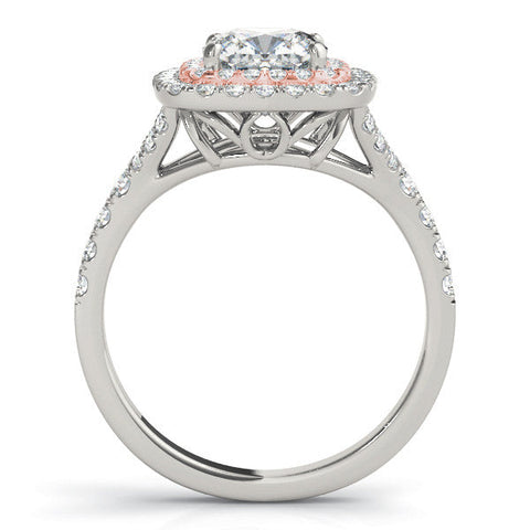 Rose gold Emerald Cut Double Halo Pave Band Prong Setting Ring