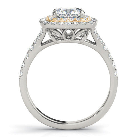 Yellow gold Cushion Cut Double Halo Pave Band Prong Setting Ring