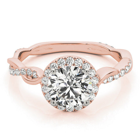 Rose gold Round Halo Twist Band Solitaire Ring