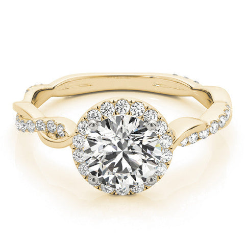 Yellow gold Round Halo Twist Band Solitaire Ring