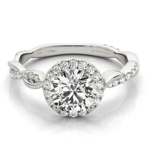 Platinum Round Halo Twist Band Solitaire Ring