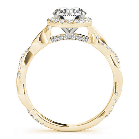 Yellow gold Round Halo Twist Band Solitaire Ring
