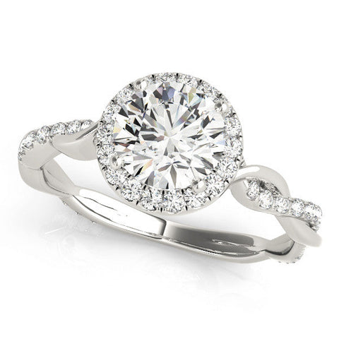 Platinum Round Halo Twist Band Solitaire Ring