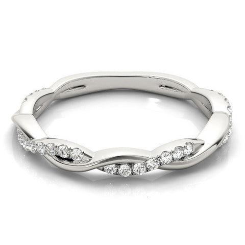 White gold Pavé Round Diamond Twist Eternity Band with Shared Prong Setting