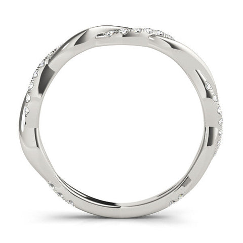 White gold Pavé Round Diamond Twist Eternity Band with Shared Prong Setting