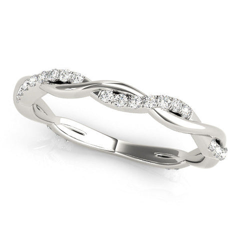 White gold Pavé Round Diamond Twist Eternity Band with Shared Prong Setting