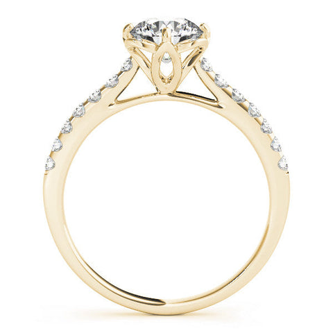Yellow gold Round Diamond Pave Band with Floral Prong Setting