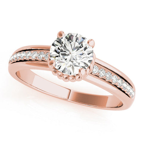 Rose gold Round Solitaire Diamond Ring with Channel Set Band and Six-Prong Setting