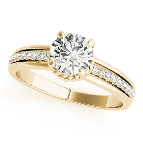 Yellow gold Round Solitaire Diamond Ring with Channel Set Band and Six-Prong Setting