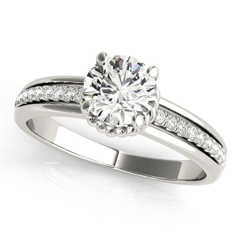 White gold Round Solitaire Diamond Ring with Channel Set Band and Six-Prong Setting