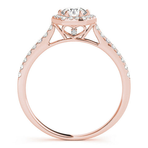 Rose gold Hexagonal Halo Round Diamond Pavé Band with Four-Prong Setting