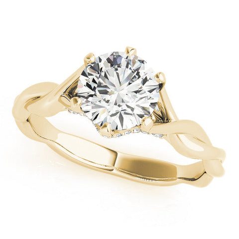Yellow gold Round Solitaire Twist Band Six-Prong Setting