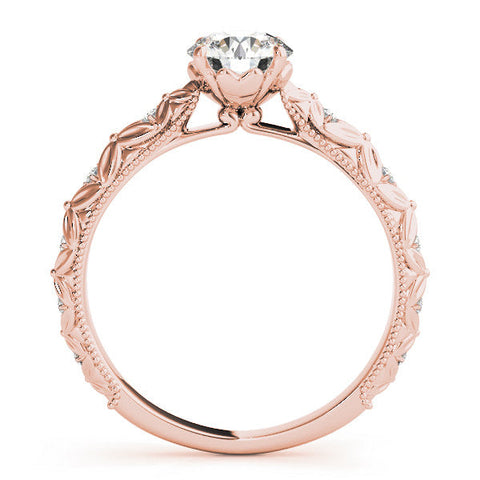 Rose gold Round Solitaire Floral Milgrain Engagement Ring