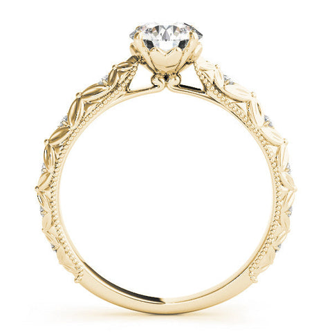 Yellow gold Round Solitaire Floral Milgrain Engagement Ring