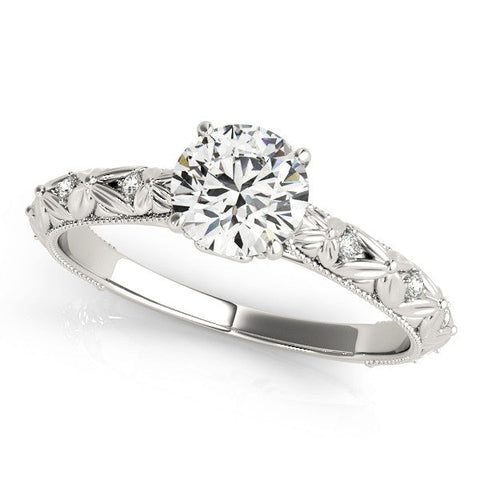 Platinum Round Solitaire Floral Milgrain Engagement Ring