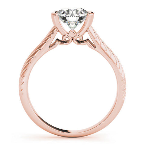Rose gold Round Solitaire Diamond Ring with Textured Band and Tension Prong Setting