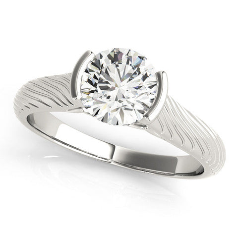Platinum Round Solitaire Diamond Ring with Textured Band and Tension Prong Setting