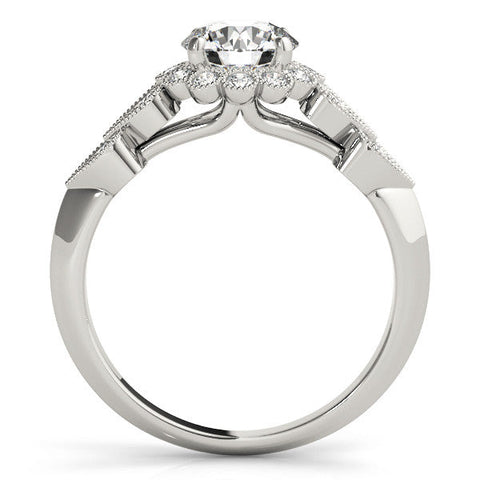 Platinum Round Brilliant Milgrain Pave Heart Band Solitaire Ring