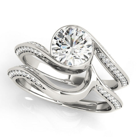 White gold Bezel Set Round Solitaire Twist Band Engagement Ring