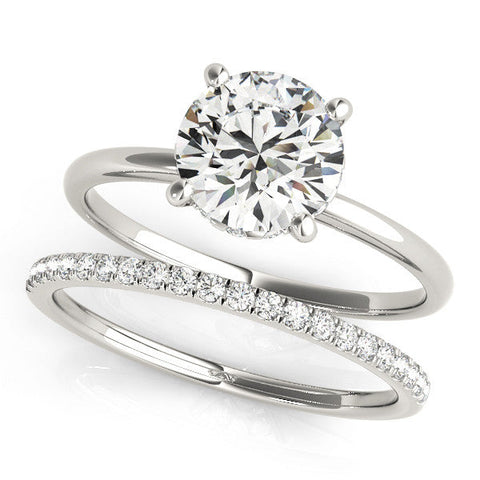 White gold Round Solitaire Diamond Ring with Prong Setting and Plain Band
