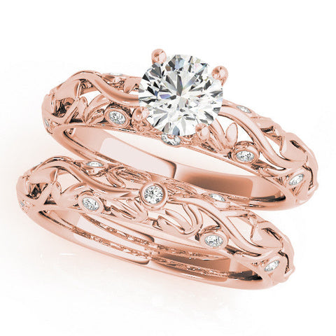 Rose gold Round Solitaire Diamond Leaf Vine Band with Prong Setting