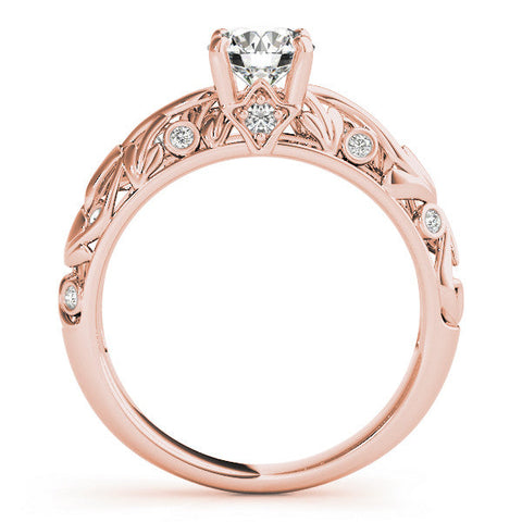 Rose gold Round Solitaire Diamond Leaf Vine Band with Prong Setting