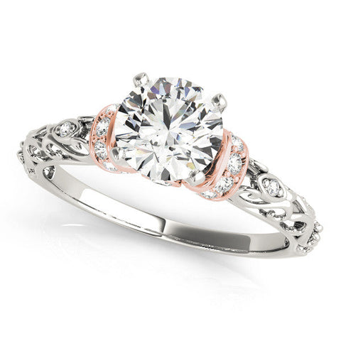 Rose gold Heart Solitaire Diamond Ring with Filigree Band and Four-Prong Setting