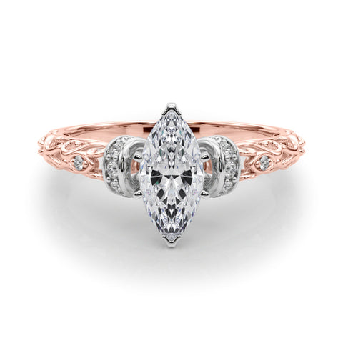 Rose gold Marquise Solitaire Diamond Ring with Filigree Band and Four-Prong Setting