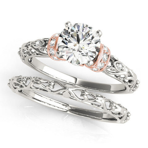 Rose gold Heart Solitaire Diamond Ring with Filigree Band and Four-Prong Setting