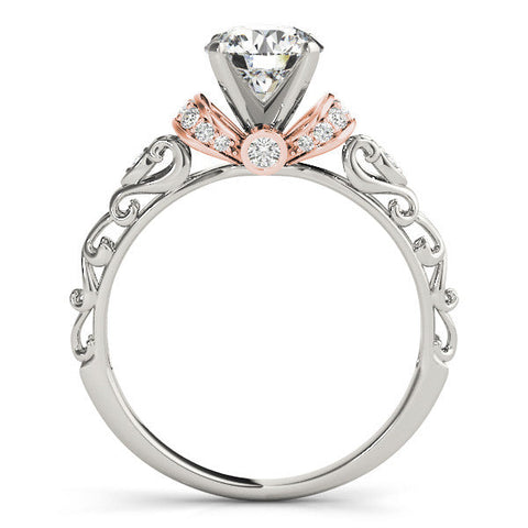 Rose gold Heart Solitaire Diamond Ring with Filigree Band and Four-Prong Setting