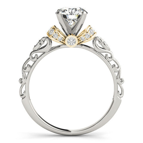 Yellow gold Heart Solitaire Diamond Ring with Filigree Band and Four-Prong Setting